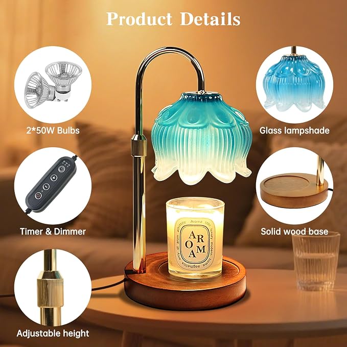 GEEZO Fragrance Candle Warmer Lamp，Electric Candle Warmer with Timer & Dimmer，Mom Christmas Birthday Gifts for Women, House Warming Gifts New Home Bedroom Decor