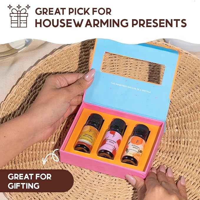 Folkulture Fruity Essential Oils Set for Diffuser | Pack of 3 Fruity Aromatherapy Oils – Peach, Strawberry | Refreshing Home Fragrance for Relaxation & Every Day Gifts Set