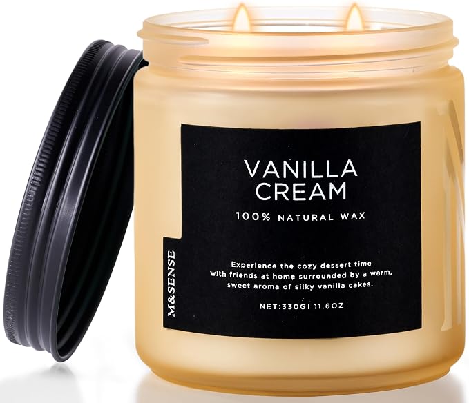 M&SENSE Vanilla Scented Candles for Home, 11.6oz Natural Soy Wax, 70 Hours Long Lasting Clean Burn, Non Toxic Organic Candles, Aromatherapy Smelling for Spa Meditation Relaxation & Family