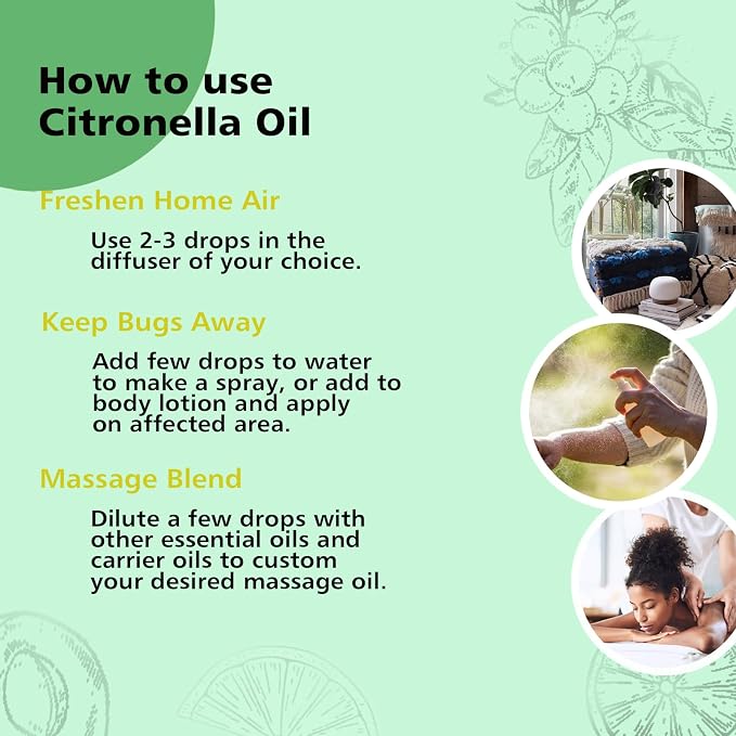 GM Gumili Citronella Essential Oil - 100% Pure Organic Oil for Diffuser, Spray, Candle Making & Skin Care - 10mL Glass Bottle