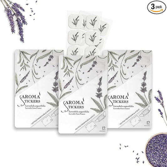 (Lavender, Pack of 3) - 100% Natural Essential Oil Scented Stickers for Face Mask & Pillow (12 Stickers/pc) - Pure Essential Oil Scented Mask Patch/Personal Aroma/Relaxing