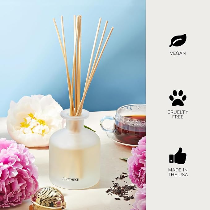 Apotheke Luxury Scented Oil Reed Diffuser Liquid Refill (Earl Grey Bitters) - Premium Home Fragrance Diffuser Refill Set with Sticks