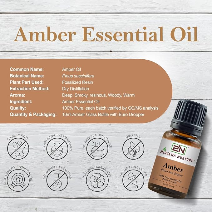 Amber Essential Oil,100% Pure Undiluted, Aromatherapy Oil for Diffuser, Hair & Skin Care