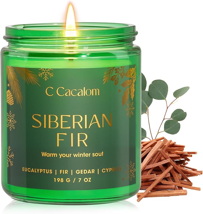 Siberian Fir Christmas Soy Candles for Home Decor, Non-Toxic Aromatherapy Scented Candles for Holiday Gifts, Cozy Cute Jar Candle, Winter Candle for Women Men
