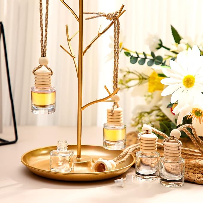 BBTO 100 Pcs Car Air Fresheners Diffuser with Wooden Cap Empty Aromatherapy Diffuser Clear Fragrance Holder Pendant Hanging Perfume Fresheners Bottles for Car Decor(Classic,Clear)