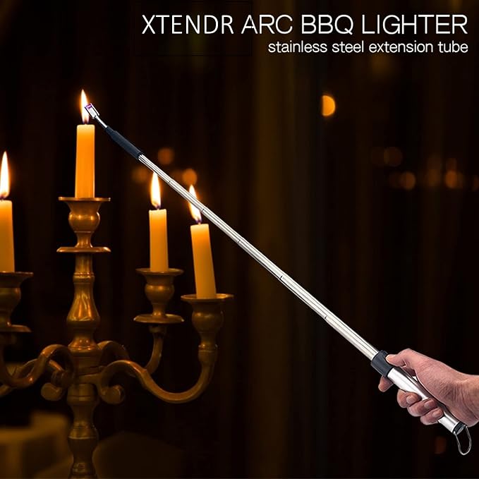 V2 Extendable 2.5 Feet. Arc Extra Long Lighter, Flameless Fireplace Stove Electric Candle Lighter, Long Neck for Pilot Light, Grilling, Firepit, Kitchen, BBQ (White)