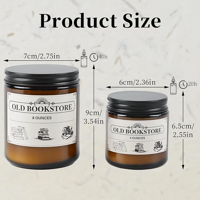 Old Bookstore Candle,Book Lovers Gifts,4 oz 20 Hours Burn Soy Wax Candle Gift for Readers Birthday Gifts for Book Lovers,Librarian,Scented Candle
