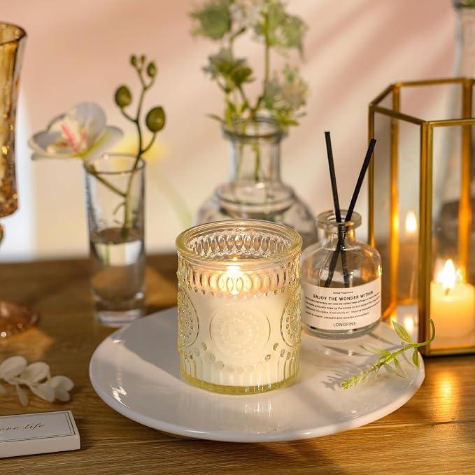 DARJEN Vanilla Candles for Home- 5.3oz 35H Natural Soy Wax Aromatherapy Jar Candle with Strong Scent, Decorative Aesthetic Candles for Living Room, Gathering, Kitchen, Luxury Gift for Women