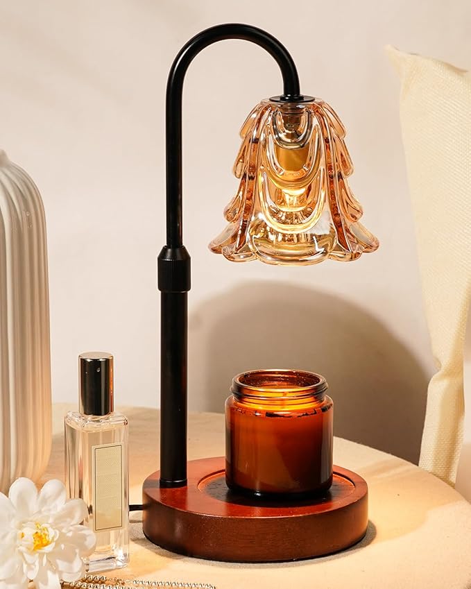 Small Candle Warmer Lamp with Timer, Adjustable Flower Lamp Warmer for Jar Candles, Unique Women Gifts for Birthday, Dimmable Candle Heater, Mothers Day Gifts, Cute Wax Warming Light with Wood Base