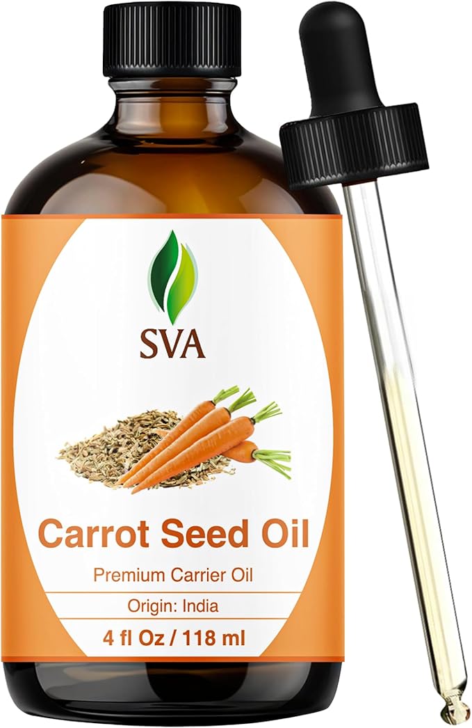 SVA Carrot Seed Oil - 4 Fl Oz - for Face, Skin Care, Hair Care, Scalp Massage & Body Massage – Carrier Oil with Dropper
