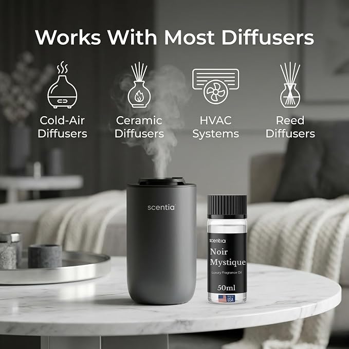 Scentia Noir Mystique Hotel Scent Diffuser Oil – Luxury Fragrance Inspired by Edition Hotel – 50 mL – Rose, Bergamot & Musk Essential Oil Blend for Home, Office & Aromatherapy Diffusers, Made in USA