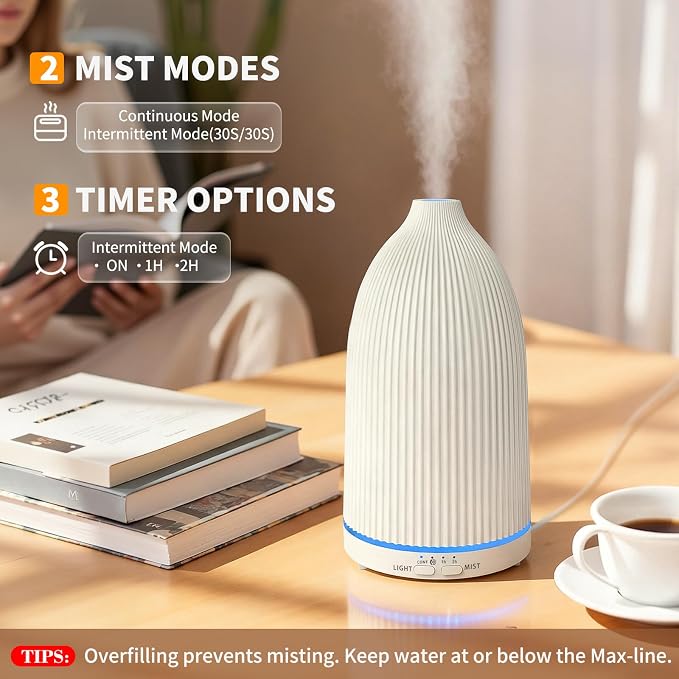 URPOWER 100ML Essential Oil Diffuser Ultrasonic Cool Mist Humidifier with 7 LED Lights, Timer & Auto-Off Quiet Aromatherapy Scent Diffuser for Home Bedroom Office Relaxation