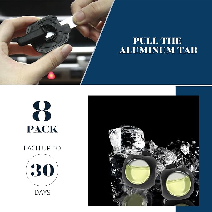 Car Air Freshener Vent Clips, 8 Pack, Provides Long-Lasting Scent, Up to 240 Days, Odor Eliminator (Ice Scent)