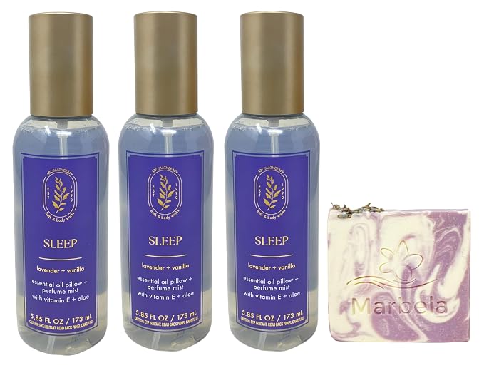 Bath & Body Works Aromatherapy Sleep Lavender + Vanilla 3 Essential Oil Pillow + Perfume Mist with a Lavender Dream Bar Soap