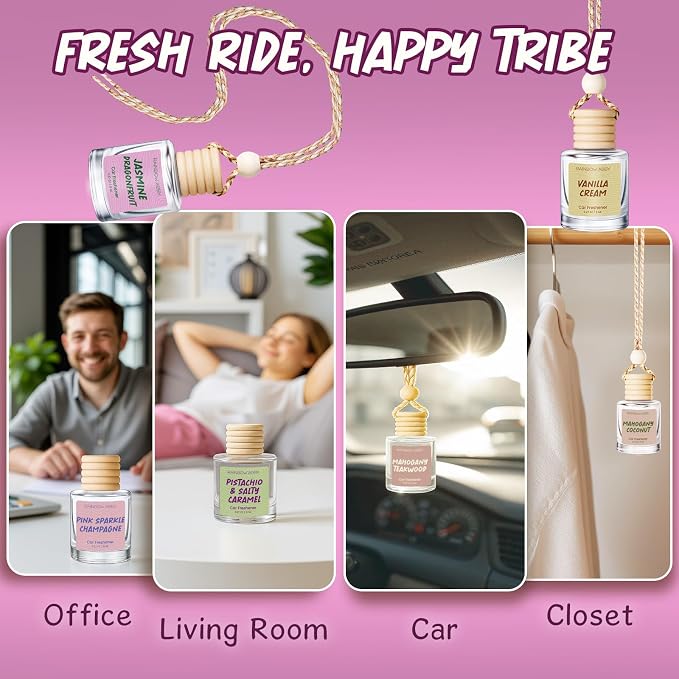 RAINBOW ABBY 6 Pack Car Air Freshener Diffusers for Women - Hanging Essential Oil Based Fragrance, Cute & Long-Lasting Scented Car Accessory, Unisex Vehicle Gift Set