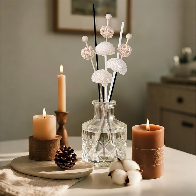 50 Pcs Reed Diffuser Sticks Rattan Flower Reed Fragrance Diffuser Set Diffuser Sticks for Office Home Decor (50, Black and White, 11'')