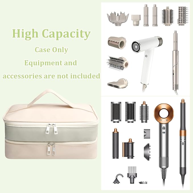 Travel Carrying Case for Shark Flex Style, Double Layer Storage Case for Shark SpeedStyle Hair Dryer Attachments, Waterproof PU Leather Organizer Bag for Shark Airwrap Styler (Gray&White)