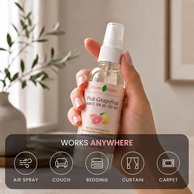 Pink Grapefruit Linen and Room Spray, Natural Air Freshener Made with Pure Pink Grapefruit Essential Oil, Bathroom Freshener, Pillow Spray, or Odor Eliminator