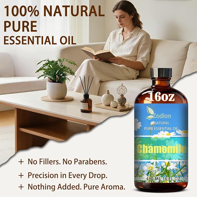 Chamomile Essential Oil - Chamomile Fragrance Oil for Diffuser, Massage, Humidifier, DIY Candle, Soap Making, Home, Bath, Yoga - 16 fl oz (480ml) - ZODION Essential Oils