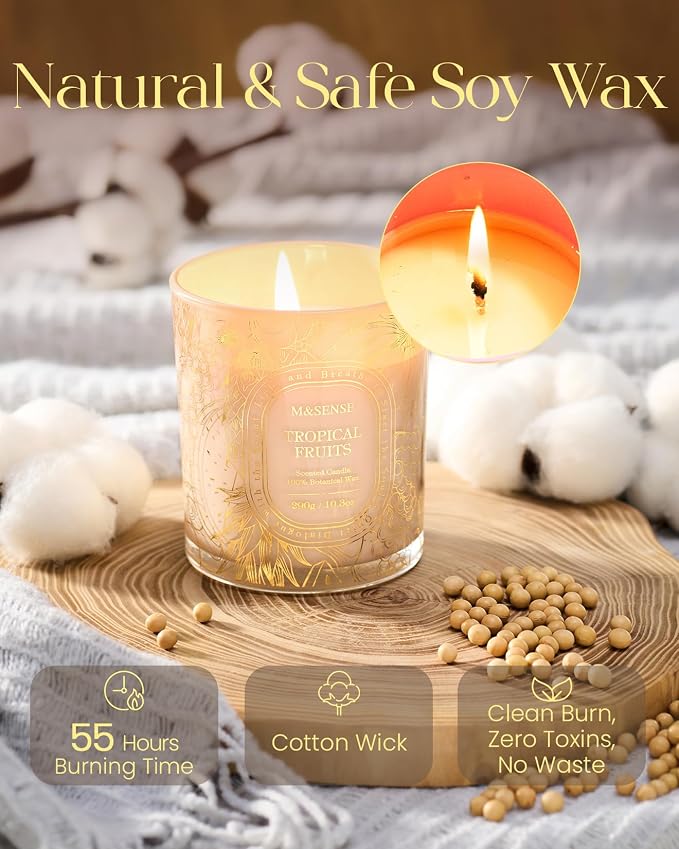 M&SENSE Fruit Party Soy Candle, Summer Relax 55H Gift | Berries & Citrus Party Mix, Clean Soy Wax Slow Burn, Kitchen Odor Exterminator, Family Safe, Reusable Golden Stamped Jar