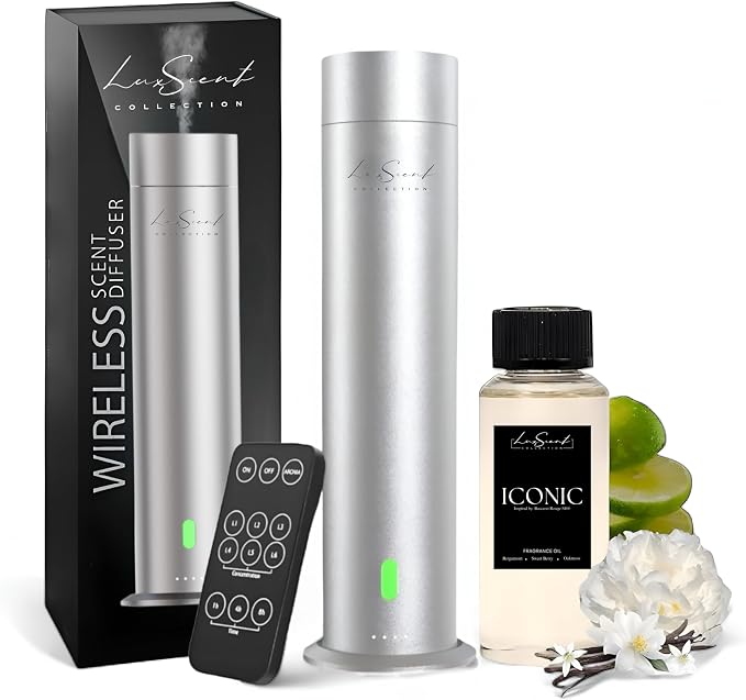 Wireless Aroma Diffuser with 120mL Iconic Scent Oil Included - for up to 1000sq. ft Coverage - Hotel Scent Diffuser - Remote Control - Home Luxury Essential Oil Diffuser - Aromatherapy