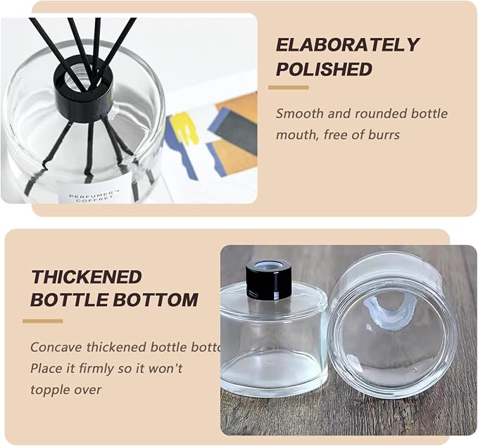 ericotry 2PCS Empty Clear Glass Essential Oils Diffuser Bottles with Black Caps Fragrance Accessories Use for DIY Replacement Reed Diffuser Sticks Sets Home Fragrance & Decoration (50ml/1.7oz)