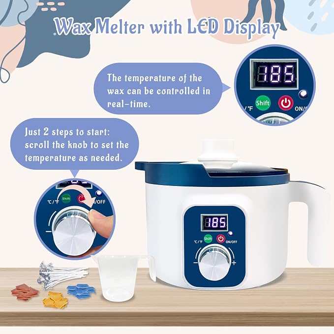 KQU Candle Wax Melting Pot with Temp Control, Wax Melter Digital Temp for Candle Making Including Wicks,Color Dyes