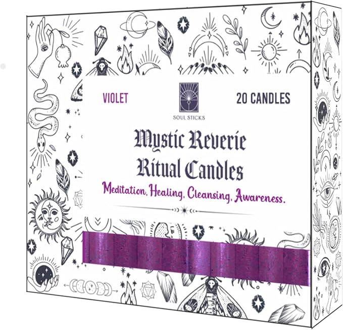 SOUL STICKS 4" Scented Ritual Candles Chime Taper Premium Candles 20 pcs for Rituals, Ceremonies, Meditation, Altar and Spells (Purple/Violet)