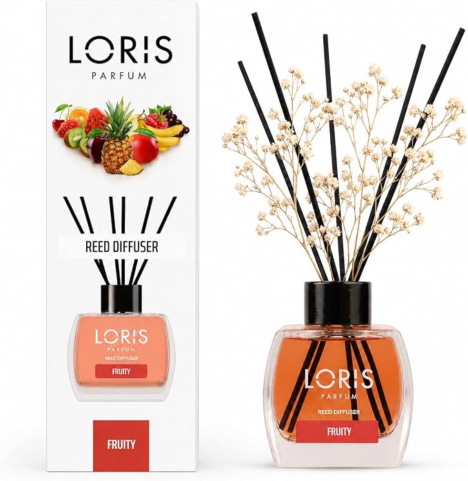 Loris Fruity Reed Diffuser Set with Dried Flowers | Reed Diffusers for Home with Sticks | Bathroom Diffuser & Room Scent | Long-Lasting Home Fragrance | 120 mL / 4.06 fl oz
