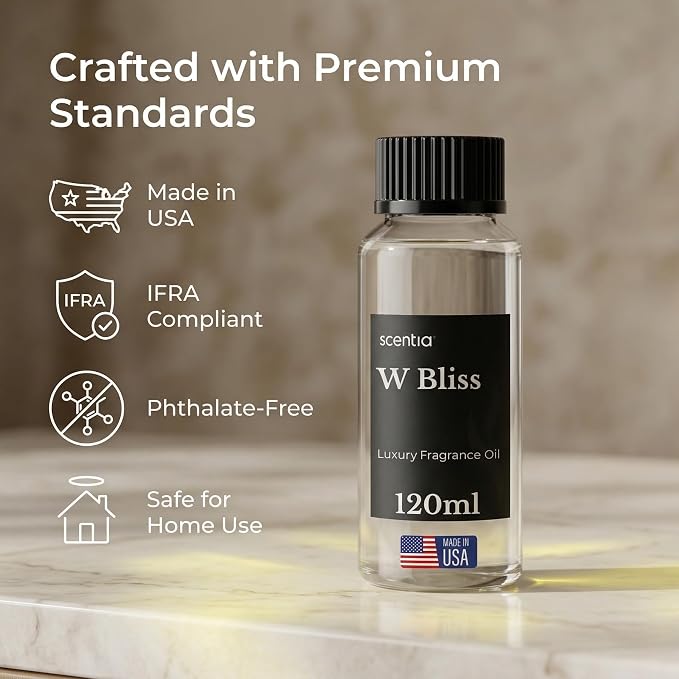 Scentia W Bliss (W Magic) Diffuser Oil Refill – Hotel Fragrance Oil Inspired by W Hotel – 120 mL – Bergamot, Lemongrass & Jasmine Long-Lasting Scent for Ultrasonic & Waterless Diffusers, Made in USA