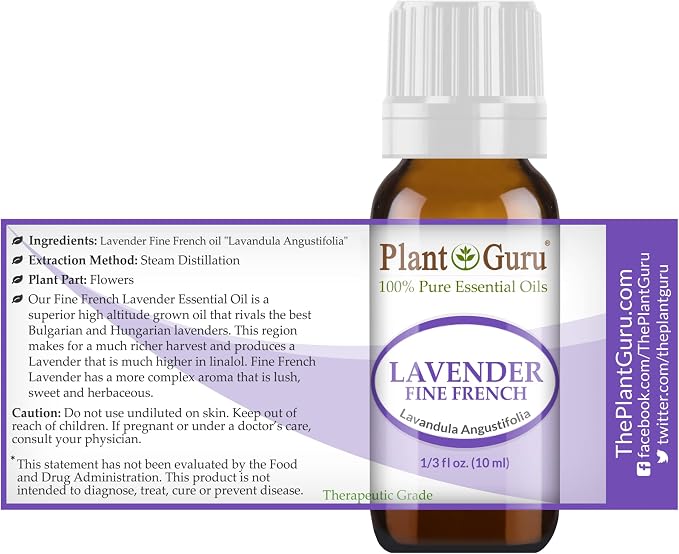 Lavender Essential Oil 10 ml (Fine French) 100% Pure Natural Undiluted Therapeutic Grade for Skin, Body and Hair Growth, Aromatherapy Diffuser, Great for Relaxation and Calming.