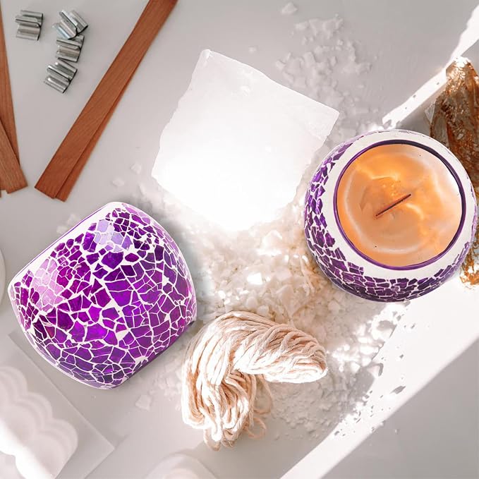 Rancco Glass Votive Candle Holder for Tealight, Romantic Mosaic Cracked Candle Holder, Candle Lamp Aromatherapy Candlescape Bowl for Valentine's Thanksgiving, Christmas Table Centerpiece, Party Decor