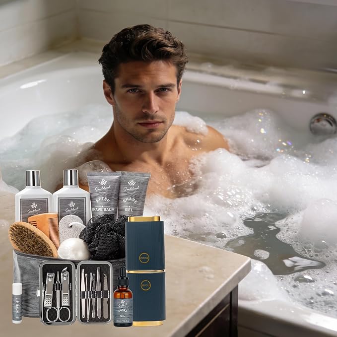 21 Pcs Bath & Body Care Set for Men, Father's Day Gifts for Dad, Home Spa Self Care Basket, Hydrating Skin Care Set, Beard Kit Spa Set, Boyfriend, Anniversary Gifts, Birthday, Christmas