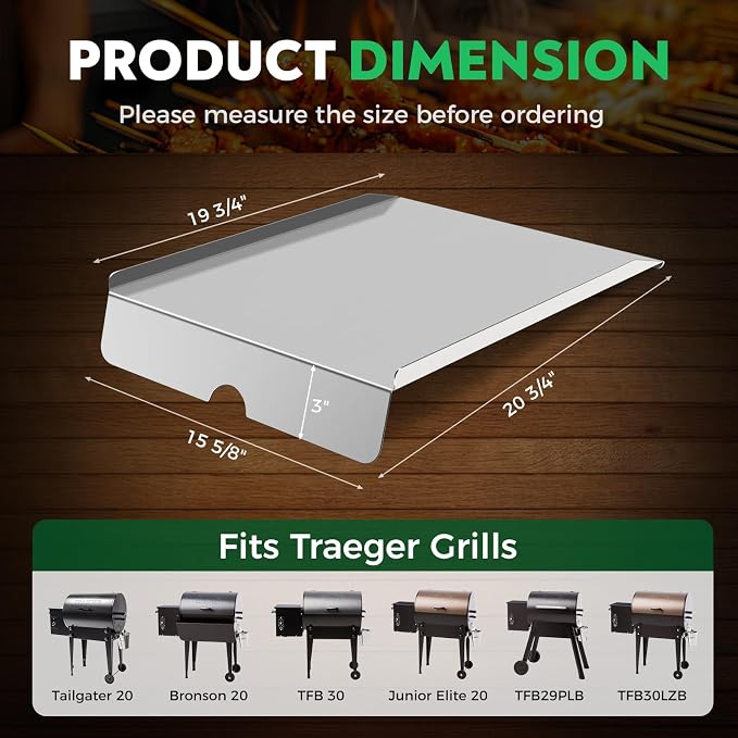22" Stainless Steel Drip Tray Heat Baffle Diffuser Plate Grease Pan Replacement for Traeger Pro 575 and 22 Series,Lil' Tex Elite Century Pellet Grill Smoker Parts Compatible with BAC012 BCA070