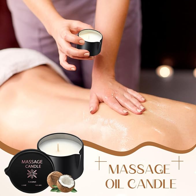 Nuanchu 6 Pcs 2.35 oz Massage Oil Candle, Ignite Low Temp Scented Body Oil Candles for Massage Therapy Soy Based Mother's Day Home Gift Spa Use, 6 Scents