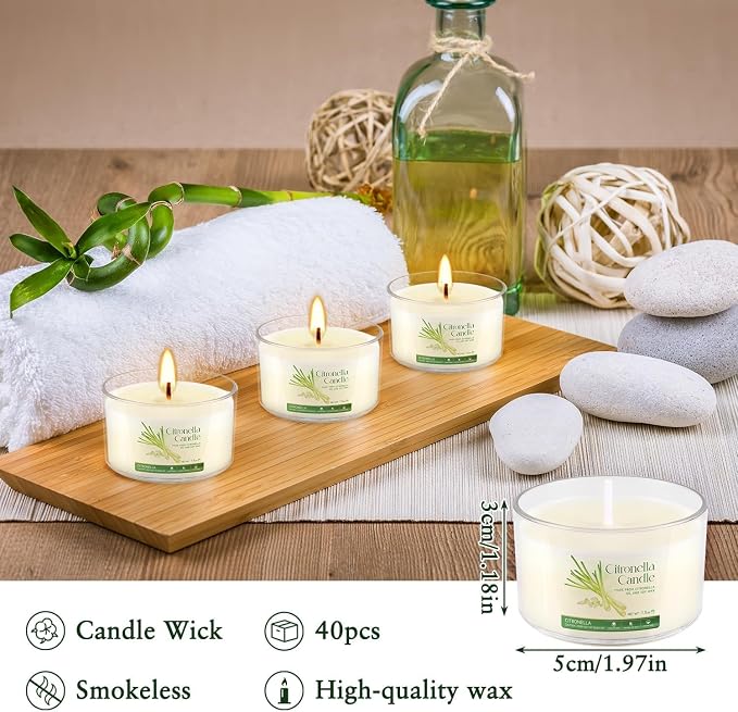40 Pack Citronella Candles Bulk, Small Soy Wax Candles Bulk, Mini Portable Candles for Outdoor Patio Yard Home Wedding Party Camping Travel