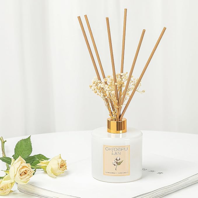 Linen Reéd Diffuser Oil, 6.7 oz Natural Essential Scented Oil with Diffuser Sticks, Best for Bathroom Decor, Living Room Decor, Home & Office Decor Aromatherapy Diffuser Oil Gift Set