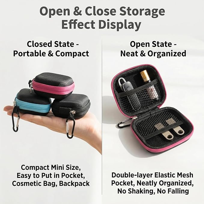 Elandy 3PCS Portable Small Essential Oil Carrying Case Mini Essential Oil Storage Bag Organizer Hard Shell Carry Pouches Hold Up To 1ml - 5ml Essential Oils Bottles