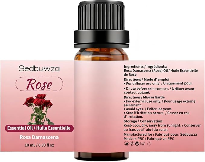 Sedbuwza Rose Sandalwood Essential Oil Set, Rose Fragrance Oil Sandalwood Scent Oil Set for Diffuser, Aromatherapy, Massage, Soap, Candle Making 2 x 10 ml