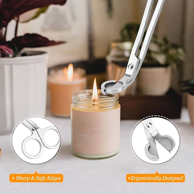 5Pcs Candle Accessory Set with Rechargeable Electric Lighter, Storage Tray, Wick Trimmer, Snuffer, Dipper - Stainless Steel Care Kit with Gift Package for Candle Lovers - Silver