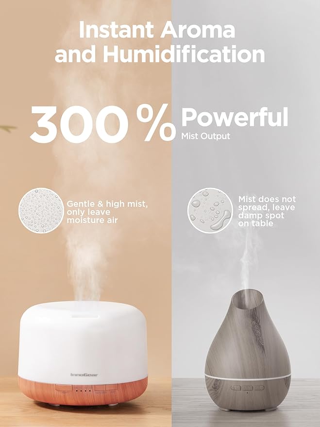 InnoGear 500ml Essential Oil Diffuser with Remote Control, Premium Ultrasonic Aromatherapy Diffusers Mother's Gift Scent Humidifier Vaporizer Auto-Off Timer for Large Room Home, Yellow