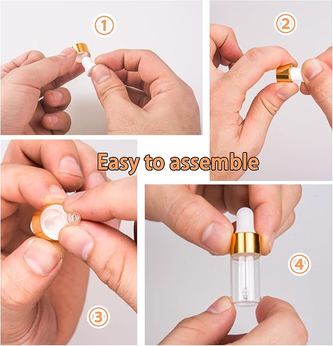 Sample Dropper Bottles, Mini Dropper Bottles with 2 Pcs Plastic Droppers for Traveling Essential Oils DIY Cosmetic Liquid Sample Perfume (Gold, 3ML)