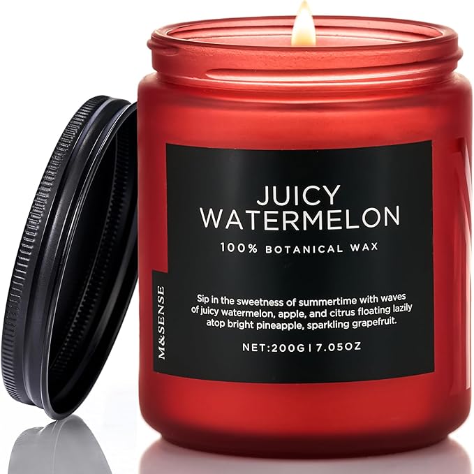 M&SENSE Juicy Watermelon Scented Candles for Home, 7.05oz Natural Soy Wax, 50 Hours Slow Burning, Non Toxic Organic Candles, Fruit Scent Aromatherapy Home Fragrance for Housewarming Gifts