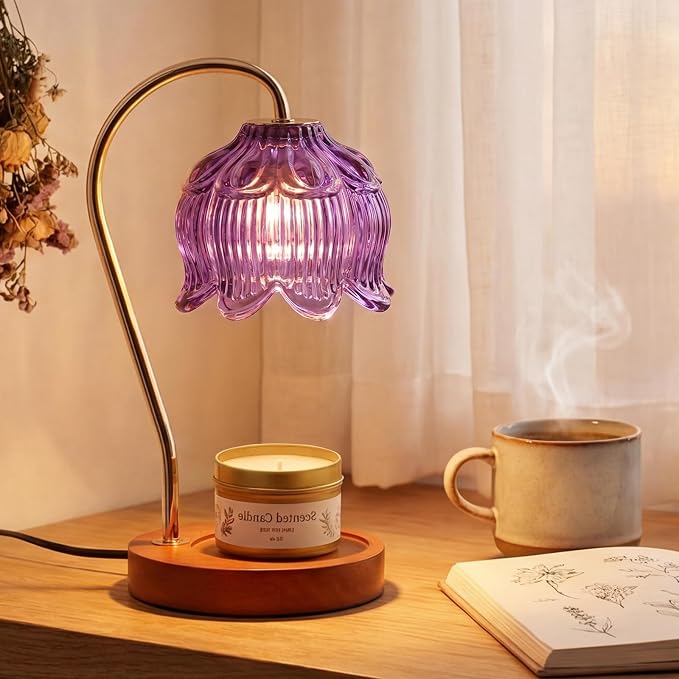 Flower Candle Warmer Lamp Gift Set for Women, Wax Melt Warmer Lamp with Timer & Dimmer, Self Care Spa Basket with Tumbler, Rose Bath Salt, Scented Candle, Soap, Christmas Birthday Gifts for Mom Her
