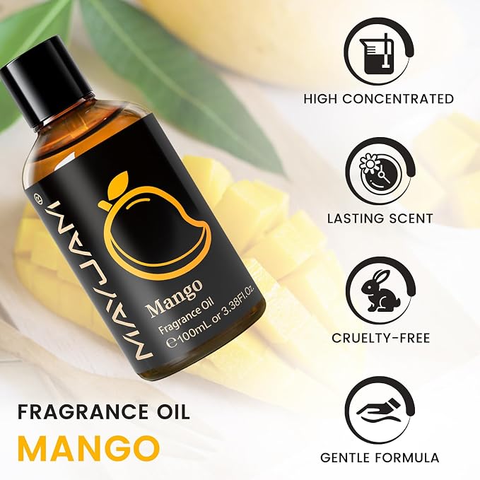 MAYJAM 100ML/3.38FL.OZ Mango Fragrance Oils with Glass Dropper, Essential Oils for Diffusers for Home, Long Lasting Scented Oils for Diffusers Soap Candle Making