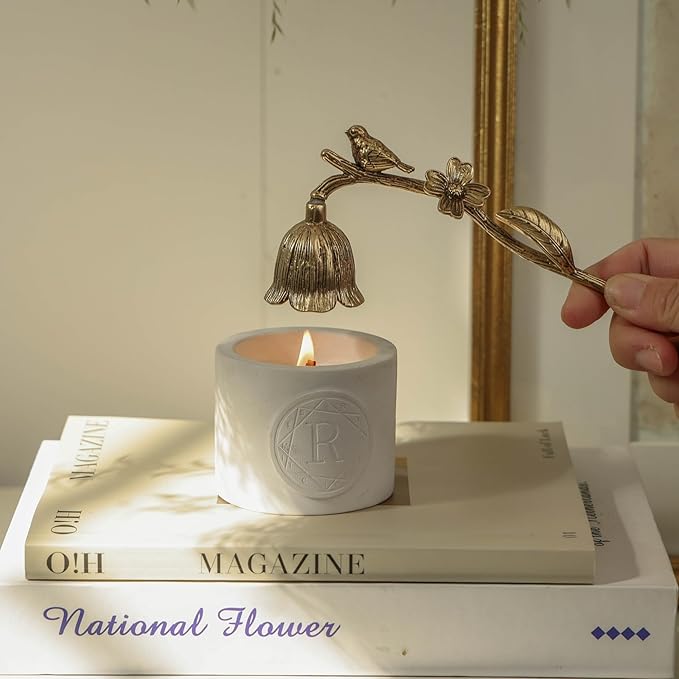 NIKKY HOME Gold Candle Snuffer, Vintage Candle Snuffer with Bird Flower, Elegant Candle Extinguisher Decorative Metal Wick Flame Snuffer Candle Accessory