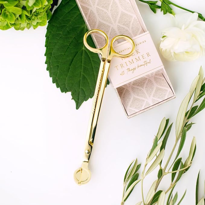 Lollia Essential Luxuries Wick Trimmer, Golden Candle Accessory Embossed with “All Things Beautiful”, Elegant Candle Wick Cutter, Candle Scissors for Longer Burn & Clean Candle