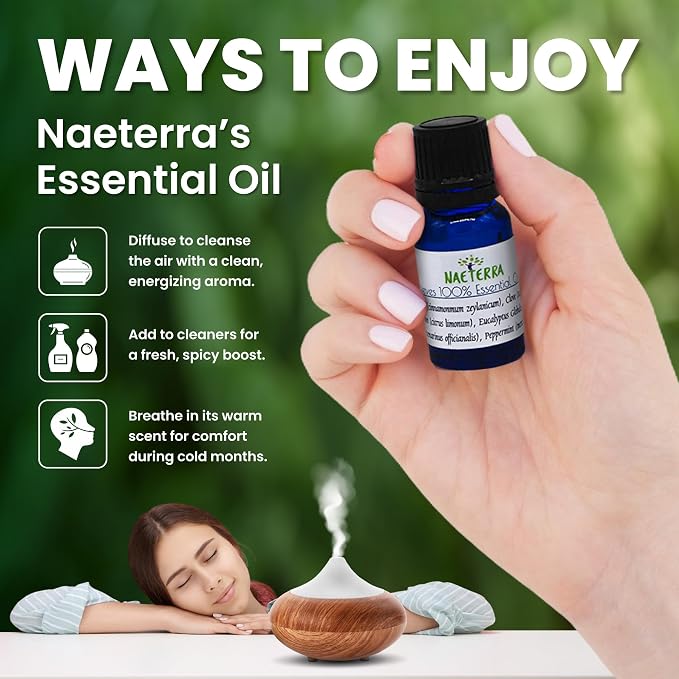 Naeterra Aromatherapy Cleaning Concentrate 64 oz – Makes 24 Gallons Multi-Surface Cleaner + Microfiber Towel & 10ML Essential Oil Blend with Clove, Cinnamon, Rosemary, Eucalyptus, Lemon & Peppermint