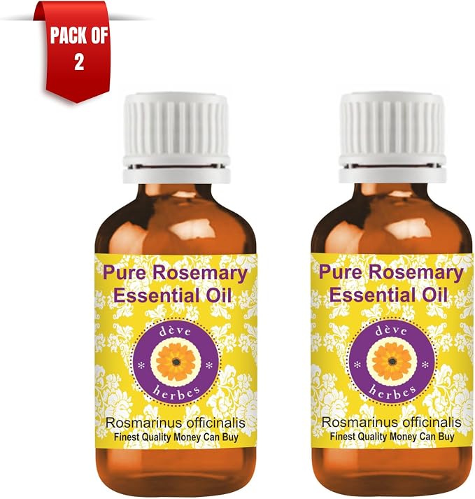 Deve Herbes Rosemary Essential Oil (Rosmarinus officinalis) for Healthy Hair Pure | Non-Sticky | Non-Greasy | Lightweight | Men & Women | All Skin Types | Steam Distilled 15ml X 2