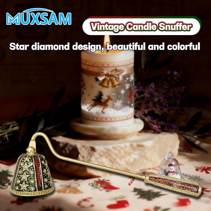 MUXSAM Vintage Candle Snuffer, Handheld Candle Extinguisher with Long Handle Wick Flame Snuffer Metal Candle Accessory for Home Decoration, Star Diamond